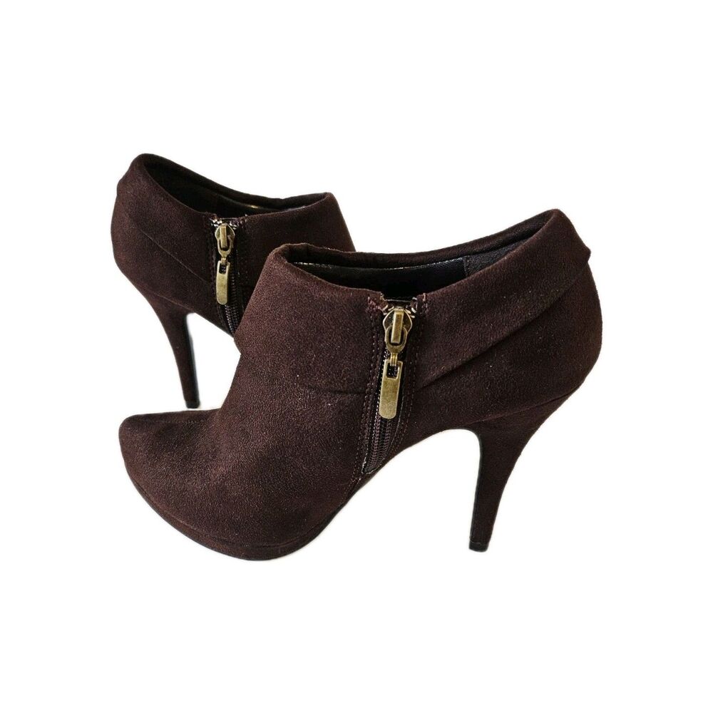 X-Appeal Brown Faux Suede Heeled Booties Boots Size 8 - Picture 4 of 7